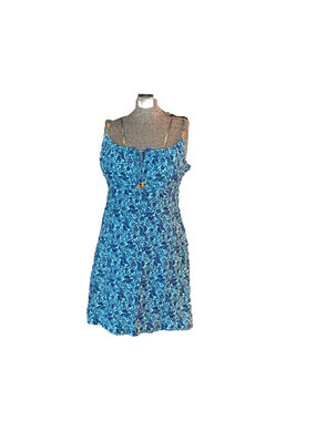 Women's Raisins Blue Floral Dress Medium with Beads